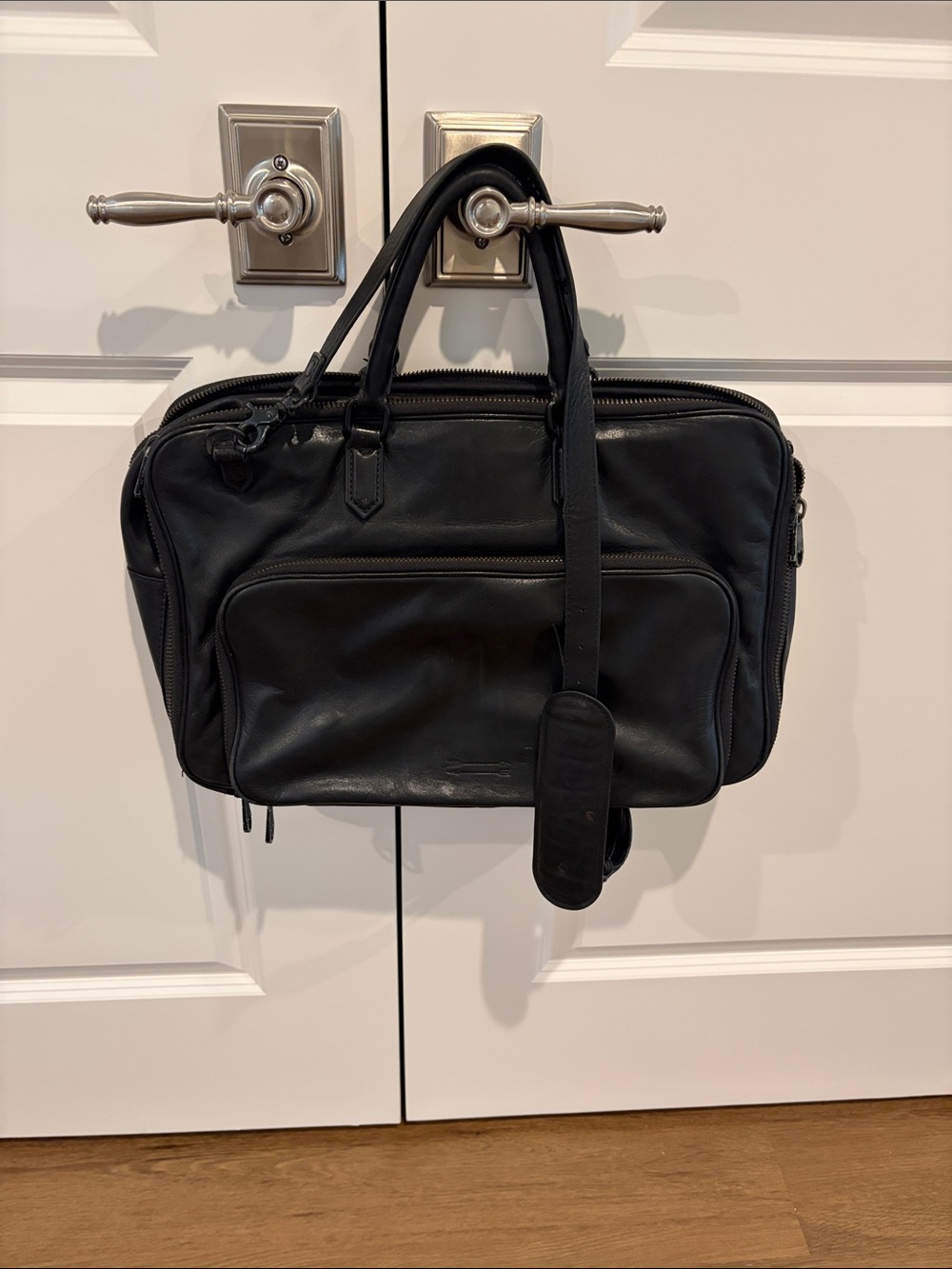 Ben Minkoff Black Leather Briefcase with Removable Shoulder Strap